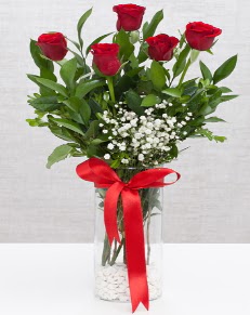 cam vazo içerisinde 5 adet kırmızı gül  Kayseri çiçek hediye sevgilime hediye çiçek 