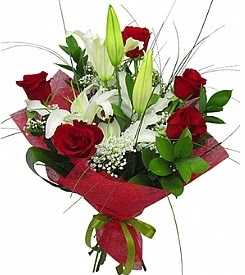 1 dal kazablanka 5 kırmızı gül buketi  Kayseri çiçek çiçek yolla , çiçek gönder , çiçekçi  
