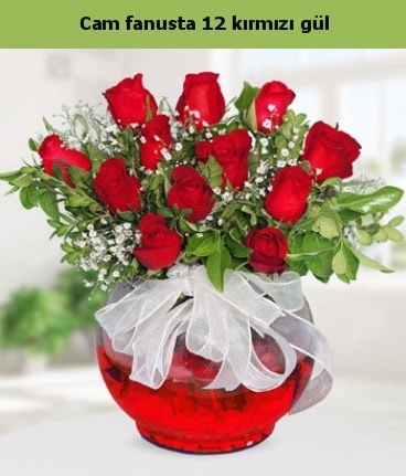 Cam içerisinde 12 adet kırmızı gül  Kayseri çiçek online çiçek gönderme sipariş 