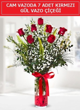 Cam vazoda 7 adet kırmızı gül çiçeği  Kayseri çiçek çiçek satışı 